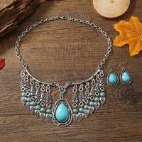 Elegant Ethnic Style Water Droplets Silver Plated Turquoise Alloy Wholesale Earrings Necklace main image 2