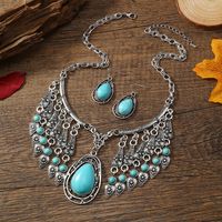 Elegant Ethnic Style Water Droplets Silver Plated Turquoise Alloy Wholesale Earrings Necklace main image 3