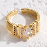 Retro Commute Water Droplets Copper Plating Inlay Zircon 14k Gold Plated White Gold Plated Open Rings sku image 3