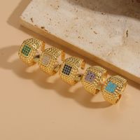 Casual Simple Style Square Copper Plating Inlay Zircon 14k Gold Plated Open Rings main image 1
