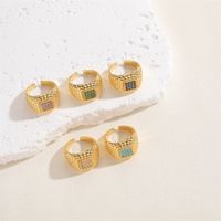 Casual Simple Style Square Copper Plating Inlay Zircon 14k Gold Plated Open Rings main image 3