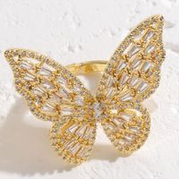 Ig Style Simple Style Butterfly Copper Plating Inlay Zircon 14k Gold Plated White Gold Plated Open Rings sku image 2