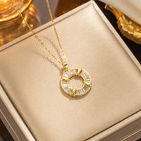 Simple Style Shiny Circle Titanium Steel Plating Inlay Zircon 18k Gold Plated Pendant Necklace main image 3