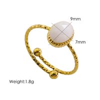 304 Stainless Steel 14K Gold Plated Commute Plating Inlay Round Natural Stone Open Rings sku image 4
