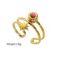 304 Stainless Steel 14K Gold Plated Commute Plating Inlay Geometric Natural Stone Open Rings sku image 2