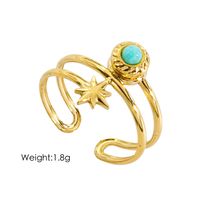 304 Stainless Steel 14K Gold Plated Commute Plating Inlay Geometric Natural Stone Open Rings sku image 3