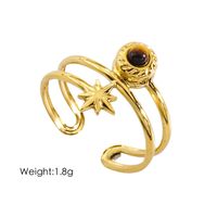 304 Stainless Steel 14K Gold Plated Commute Plating Inlay Geometric Natural Stone Open Rings sku image 4