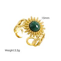 304 Stainless Steel 14K Gold Plated Bohemian Plating Inlay Sun Natural Stone Open Rings main image 5