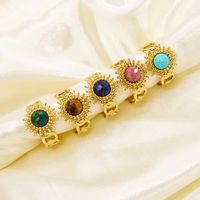 304 Stainless Steel 14K Gold Plated Bohemian Plating Inlay Sun Natural Stone Open Rings main image 3