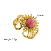 304 Stainless Steel 14K Gold Plated Bohemian Plating Inlay Sun Natural Stone Open Rings sku image 2