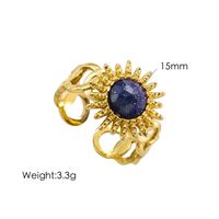 304 Stainless Steel 14K Gold Plated Bohemian Plating Inlay Sun Natural Stone Open Rings sku image 3