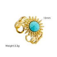 304 Stainless Steel 14K Gold Plated Bohemian Plating Inlay Sun Natural Stone Open Rings sku image 4