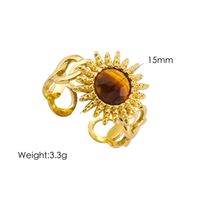 304 Stainless Steel 14K Gold Plated Bohemian Plating Inlay Sun Natural Stone Open Rings sku image 5