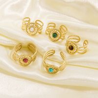 304 Stainless Steel 14K Gold Plated Bohemian Plating Inlay C Shape Natural Stone Open Rings main image 3