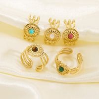 304 Stainless Steel 14K Gold Plated Bohemian Plating Inlay C Shape Natural Stone Open Rings main image 2
