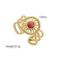 304 Stainless Steel 14K Gold Plated Bohemian Plating Inlay C Shape Natural Stone Open Rings sku image 2