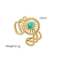 304 Stainless Steel 14K Gold Plated Bohemian Plating Inlay C Shape Natural Stone Open Rings sku image 4