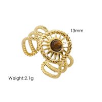 304 Stainless Steel 14K Gold Plated Bohemian Plating Inlay C Shape Natural Stone Open Rings sku image 5