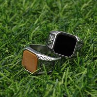 Vintage Style Punk Geometric 304 Stainless Steel Polishing Inlay Agate Men'S Wide Band Rings main image 1