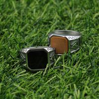 Vintage Style Punk Geometric 304 Stainless Steel Polishing Inlay Agate Men'S Wide Band Rings main image 3