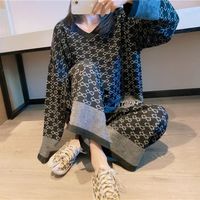 Daily Street Women's Casual Geometric Rayon Spandex Polyester Jacquard Pants Sets Pants Sets sku image 2