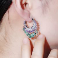 1 Pair Elegant Water Droplets Tassel Plating Inlay Copper Artificial Gemstones Drop Earrings main image 3