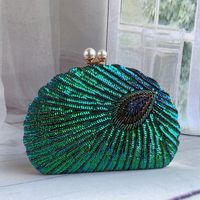 Blue Black Gold Metal Feather Beading Sequins Shell Evening Bags main image 5