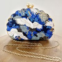 Women's All Seasons Woven Fabric Flower Crane Elegant Vintage Style Shell Lock Clasp Evening Bag main image 4