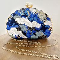 Women's All Seasons Woven Fabric Flower Crane Elegant Vintage Style Shell Lock Clasp Evening Bag sku image 1
