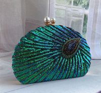 Blue Black Gold Metal Feather Beading Sequins Shell Evening Bags main image 1