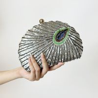 Blue Black Gold Metal Feather Beading Sequins Shell Evening Bags sku image 8