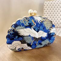 Women's All Seasons Woven Fabric Flower Crane Elegant Vintage Style Shell Lock Clasp Evening Bag main image 3