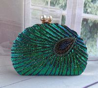 Blue Black Gold Metal Feather Beading Sequins Shell Evening Bags main image 3