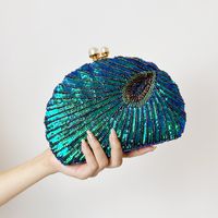 Blue Black Gold Metal Feather Beading Sequins Shell Evening Bags sku image 1