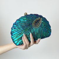 Blue Black Gold Metal Feather Beading Sequins Shell Evening Bags sku image 5