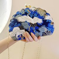 Women's All Seasons Woven Fabric Flower Crane Elegant Vintage Style Shell Lock Clasp Evening Bag main image 2