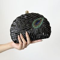 Blue Black Gold Metal Feather Beading Sequins Shell Evening Bags sku image 6