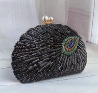 Blue Black Gold Metal Feather Beading Sequins Shell Evening Bags main image 2