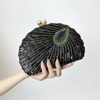 Blue Black Gold Metal Feather Beading Sequins Shell Evening Bags sku image 2
