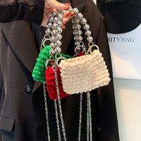 Women's Small Knit Solid Color Basic Chain Square Zipper Crossbody Bag main image 5