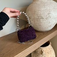 Women's Small Knit Solid Color Basic Chain Square Zipper Crossbody Bag sku image 6