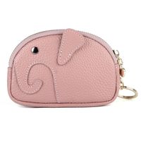 Women's Elephant Solid Color Cowhide Zipper Wallets sku image 7