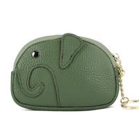 Women's Elephant Solid Color Cowhide Zipper Wallets sku image 2