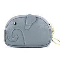 Women's Elephant Solid Color Cowhide Zipper Wallets sku image 8