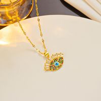 Shiny Eye Stainless Steel Titanium Steel Epoxy Plating Inlay Zircon 18k Gold Plated Pendant Necklace main image 2