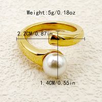 304 Stainless Steel Gold Plated Roman Style Commute Plating Inlay Solid Color Pearl Open Rings main image 2