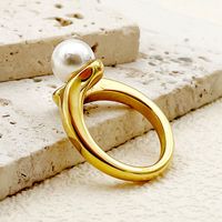 304 Stainless Steel Gold Plated Roman Style Commute Plating Inlay Solid Color Pearl Open Rings main image 3