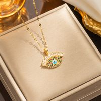 Shiny Eye Stainless Steel Titanium Steel Epoxy Plating Inlay Zircon 18k Gold Plated Pendant Necklace main image 4