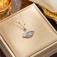 Shiny Eye Stainless Steel Titanium Steel Epoxy Plating Inlay Zircon 18k Gold Plated Pendant Necklace sku image 2