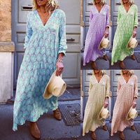 Women's Regular Dress Streetwear V Neck Printing Long Sleeve Printing Maxi Long Dress Street main image 1